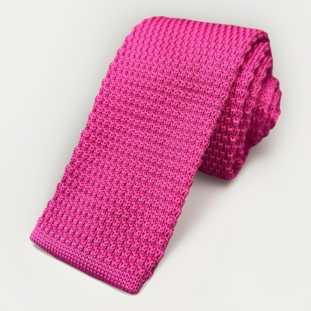 Jacob Alexander Knit Tie Hot Pink Skinny Square End 100% Microfiber‎ 58" x 2.50"